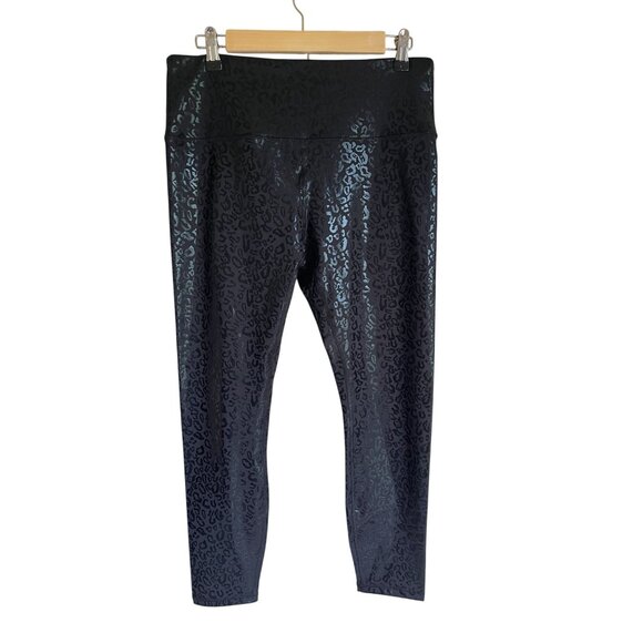 New! Reebok Active Black Full Length High Waisted Large Leopard Cheetah Animal P - Picture 1 of 7